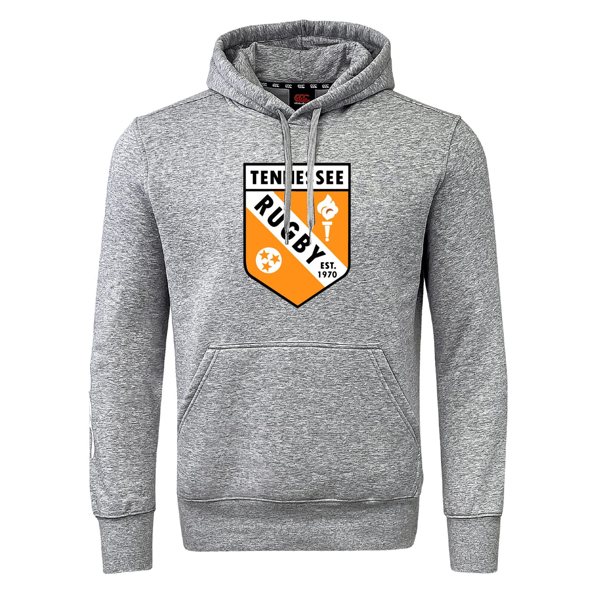 The University of Tennessee Club Hoodie by WRS Canterbury features the Tennessee Rugby logo, orange and black accents, and "EST. 1970"—ideal as a custom rugby hoodie for any team or club supporter.