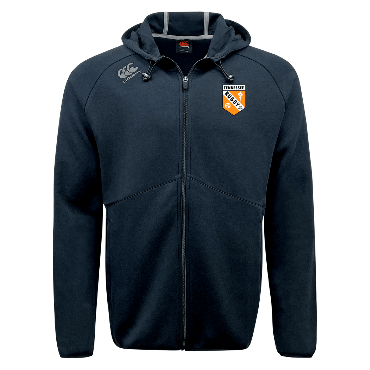The University of Tennessee Tempo Vapodri Full-Zip Hoodie by EMB Canterbury features a hood, front pockets, left chest and right shoulder logos, plus moisture-wicking fabric for all-day comfort.