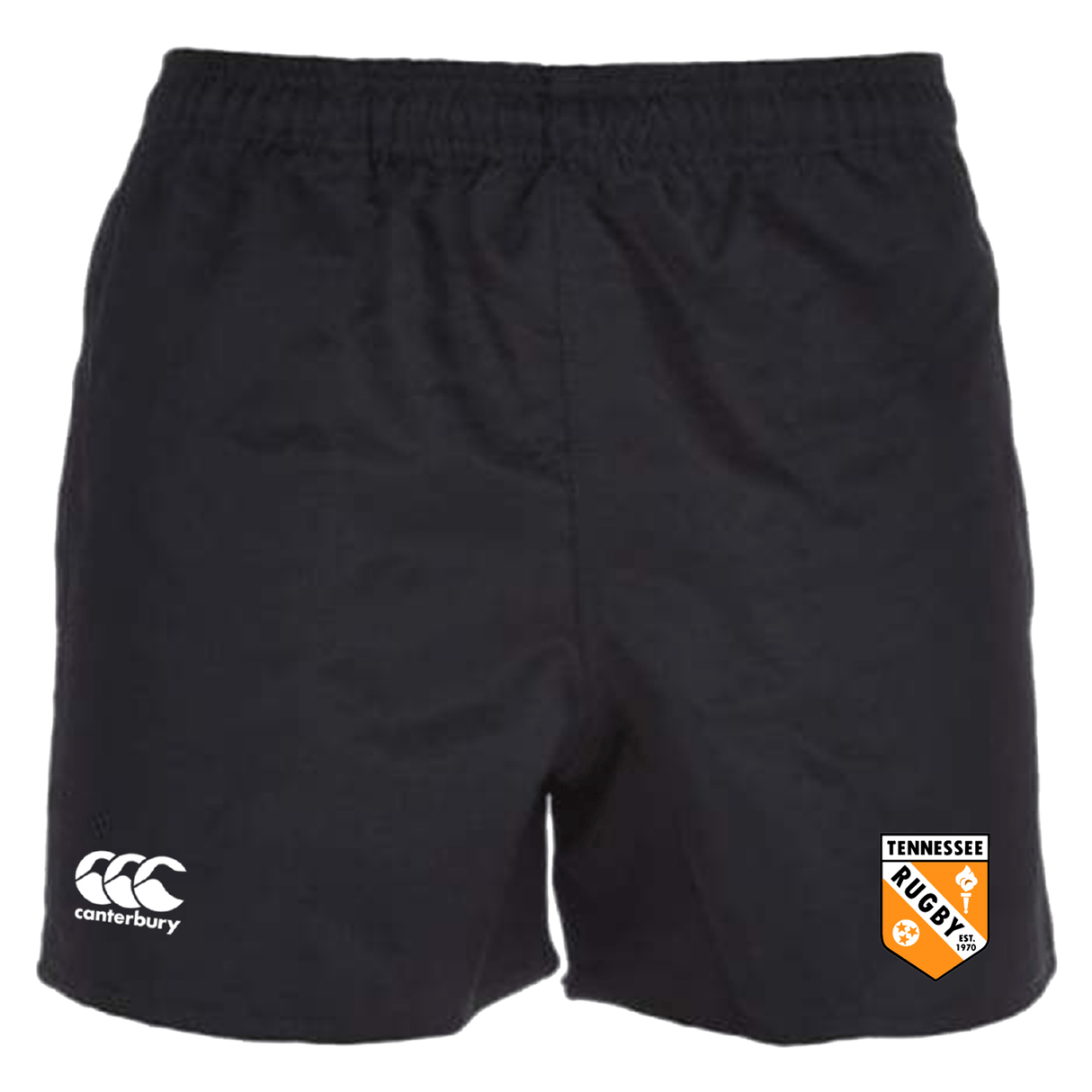 The EMB Canterbury University of Tennessee Professional Polyester Rugby Short features the club badge on the right leg, Canterbury logo on the left, and is made from durable polyester for comfort and performance.