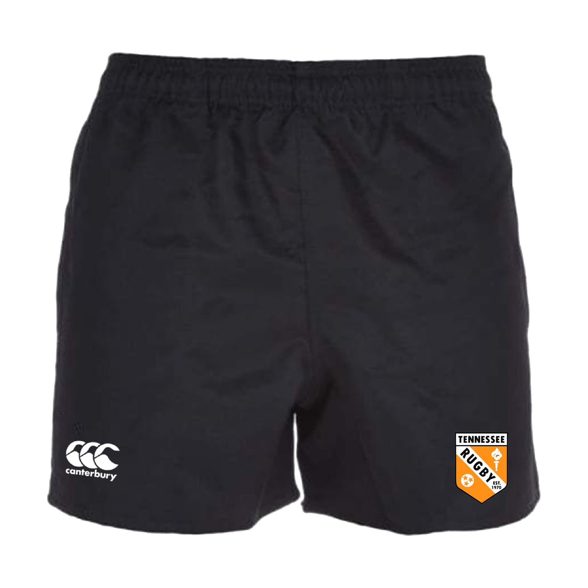 The University of Tennessee Advantage Rugby Shorts by EMB Canterbury feature the Canterbury logo on the left leg and a Tennessee Rugby badge on the right. These moisture-wicking shorts keep you cool and comfortable during intense play.