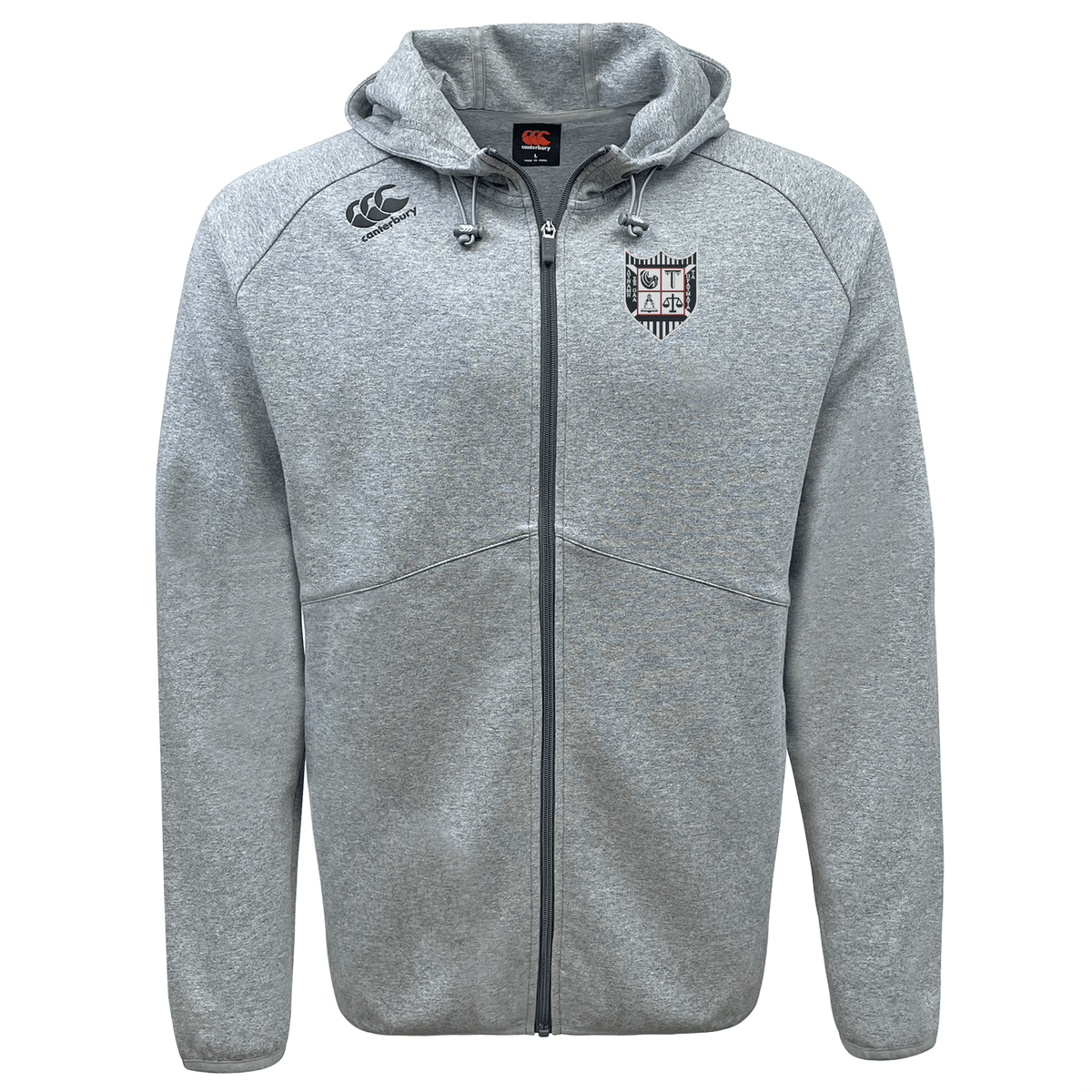 Troy University Rugby Tempo Vapodri Full-Zip Hoodie by EMB Canterbury with a zip-up design, featuring embroidered Canterbury branding on the left chest and sleeve.