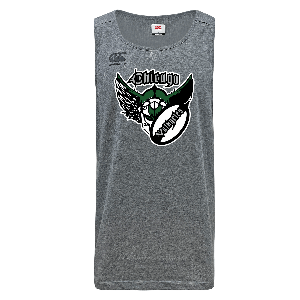 Gray Chicago Valkyries Tempo Vapodri singlet featuring a winged basketball logo on the upper left side by WRS Canterbury.