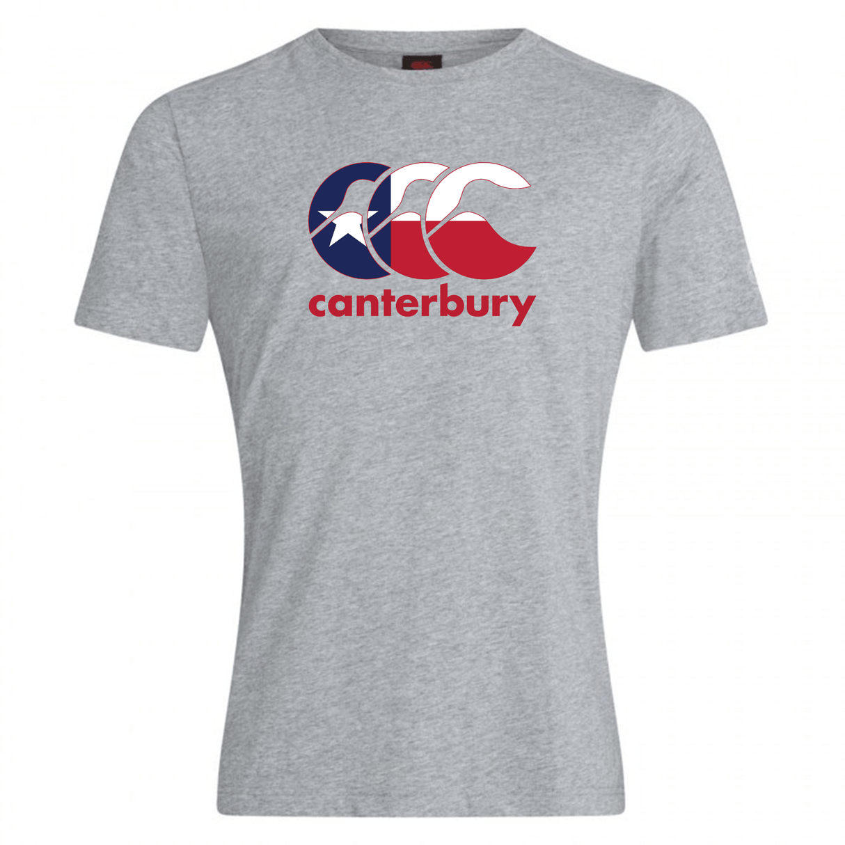 Show your rugby pride with the WRS Canterbury Texas CCC Flag Club T-shirt, featuring short sleeves and a grey design with the red, white, and blue CCC Flag Club logo plus "canterbury" in red below.