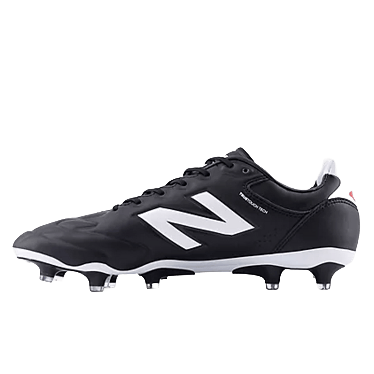 The New Balance Wide 442 Elite FG v3 – Black/White is a premium leather football boot for firm ground, featuring the iconic New Balance logo, white accents, and metal studs for elite-level performance.
