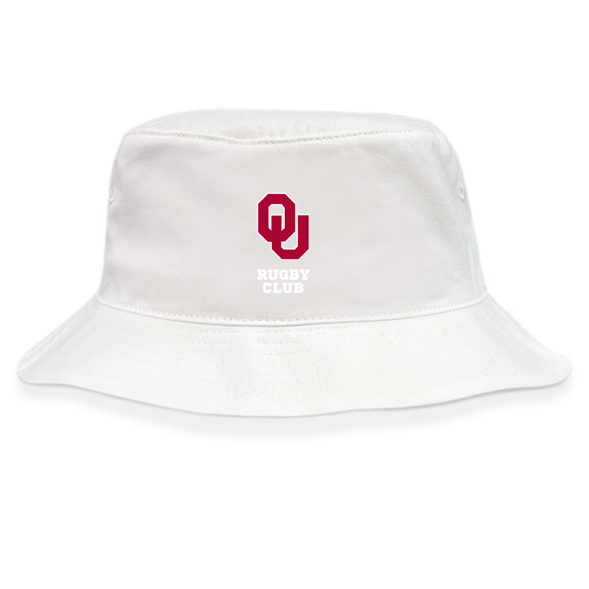 The EMB S&S Activewear University of Oklahoma Women Crusher Bucket Cap features cotton twill, a red "OU" logo, and "Rugby Club" in white on the front—ideal for comfortable sun protection.