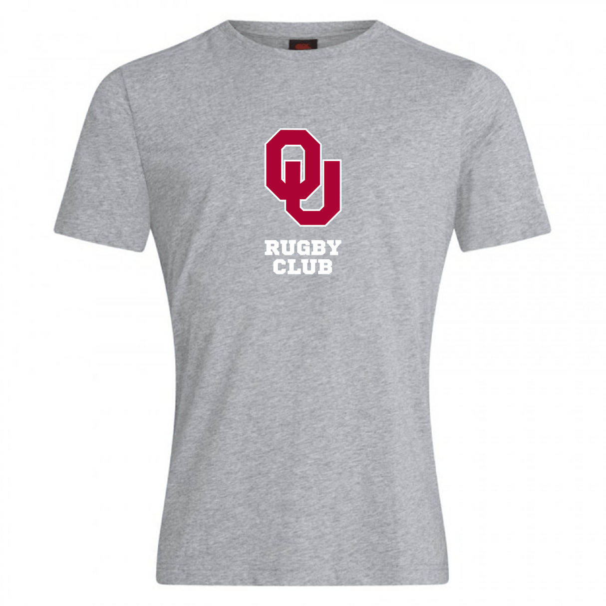 The University of Oklahoma Women Club Plain Tee by Canterbury features "OU Rugby Club" in bold red and white on the front, made from a cotton-heavy blend. Brand: WRS Canterbury.