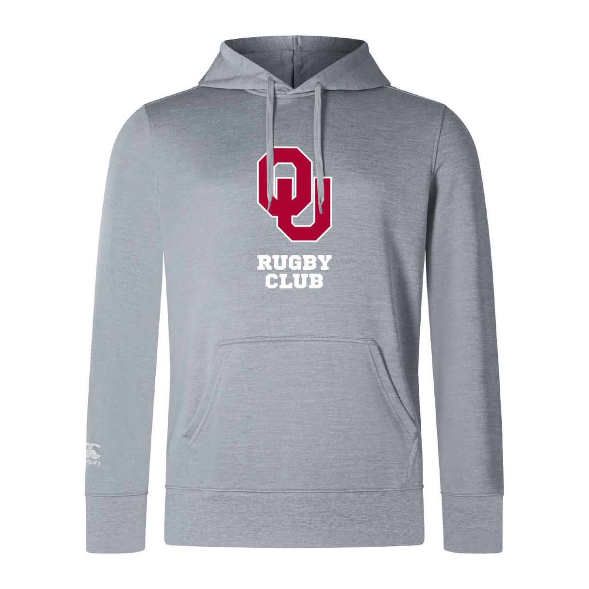 The University of Oklahoma Women Club Lightweight Hoodie by WRS Canterbury features "RUGBY CLUB" in white and a red "OU" logo, offering optimal comfort and style.