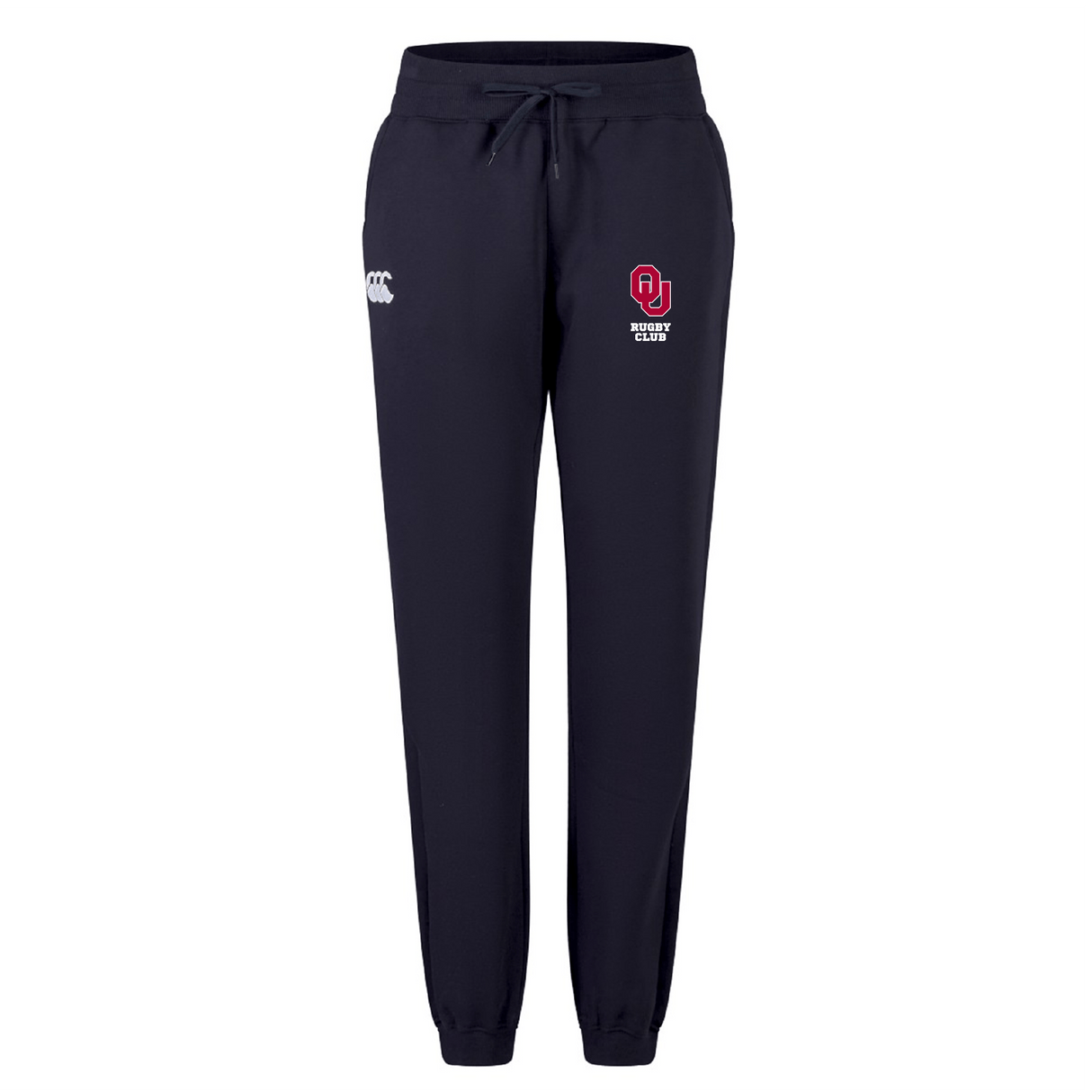 Enjoy maximum comfort with EMB Canterbury's University of Oklahoma Women's Leisure Sweatpant. This navy blue design boasts a striking Canterbury logo in red and white on the right thigh, crafted from organic cotton, and features a convenient drawstring waistband for the perfect fit.