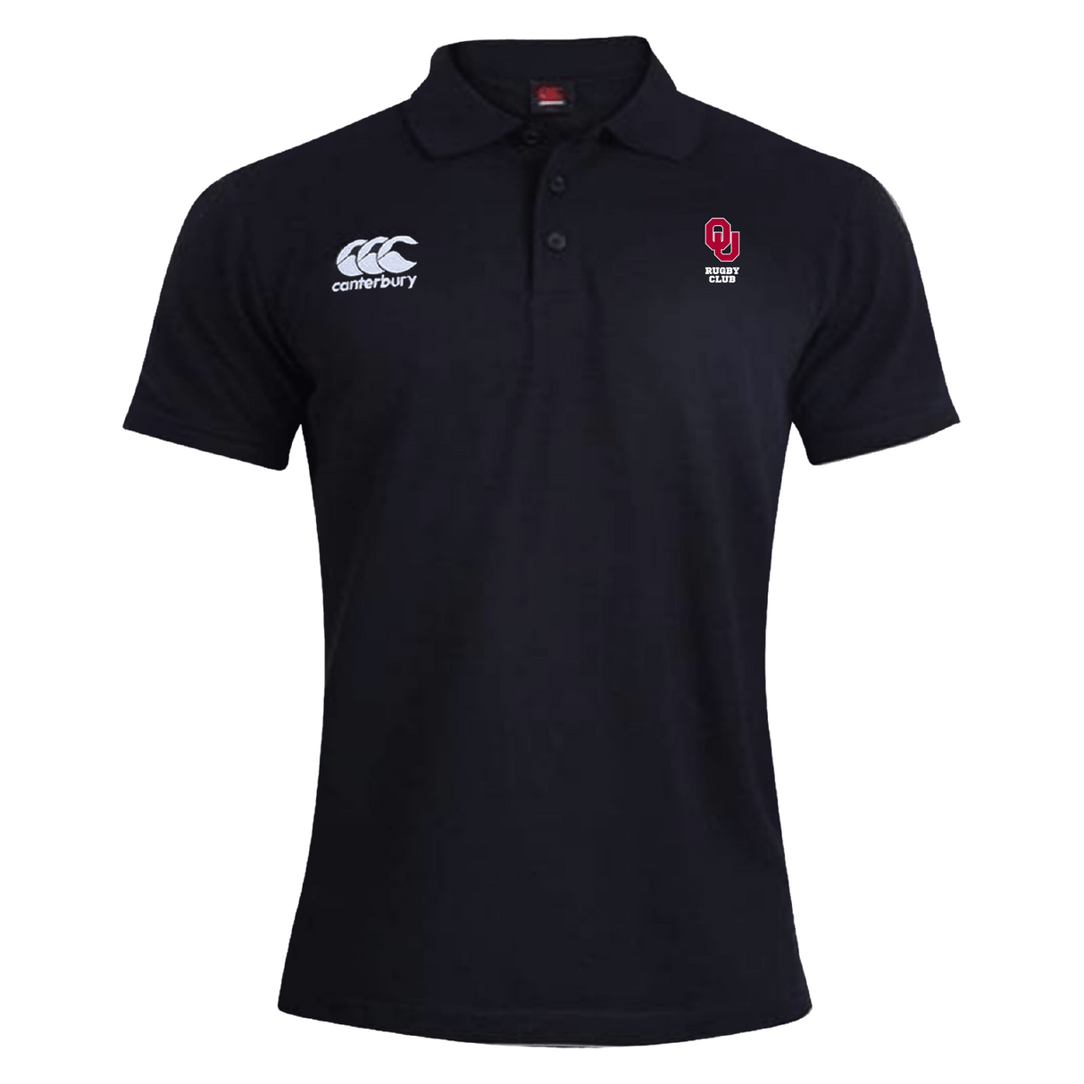 Embrace timeless style with the University of Oklahoma Women Waimak Polo by EMB Canterbury. This black polo has a classic collar, short sleeves, and features the Canterbury logo with a striking red crest on the chest, perfect for any rugby enthusiast.