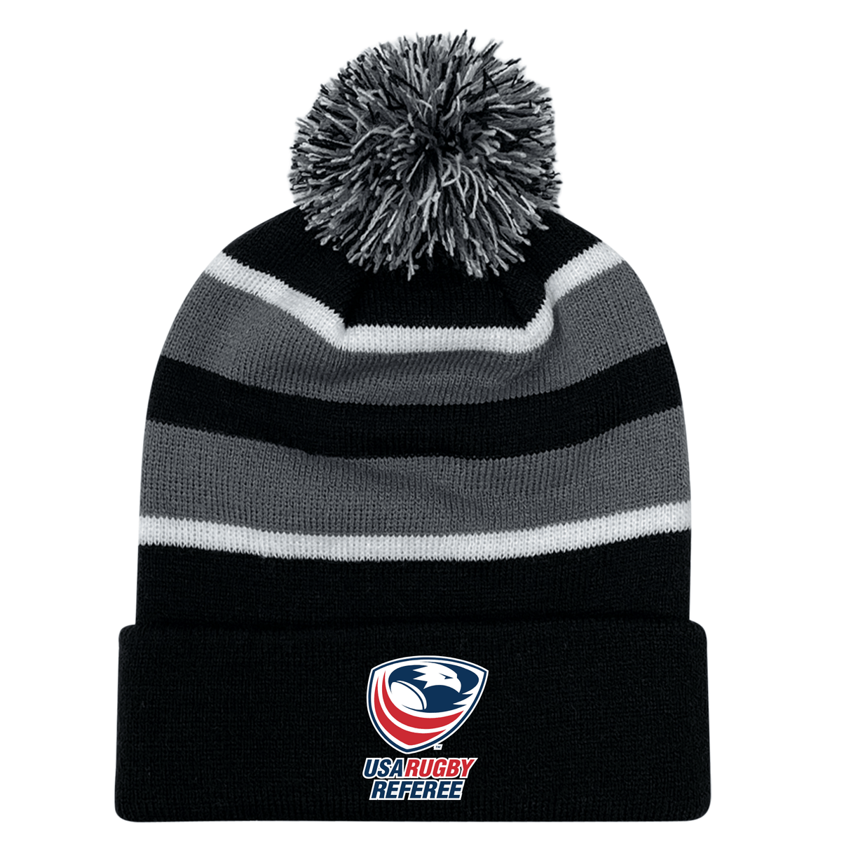 A USA Rugby Referees Hooped Pom-Pom Beanie by EMB Augusta.