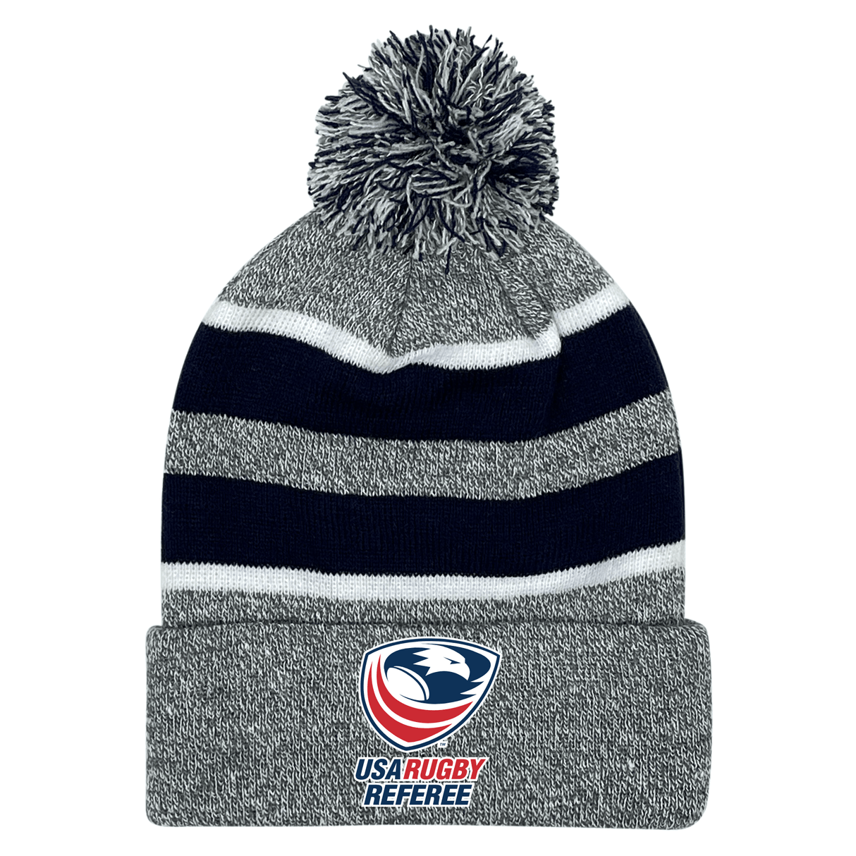 The EMB Augusta USA Rugby Referees Hooped Pom-Pom Beanie.