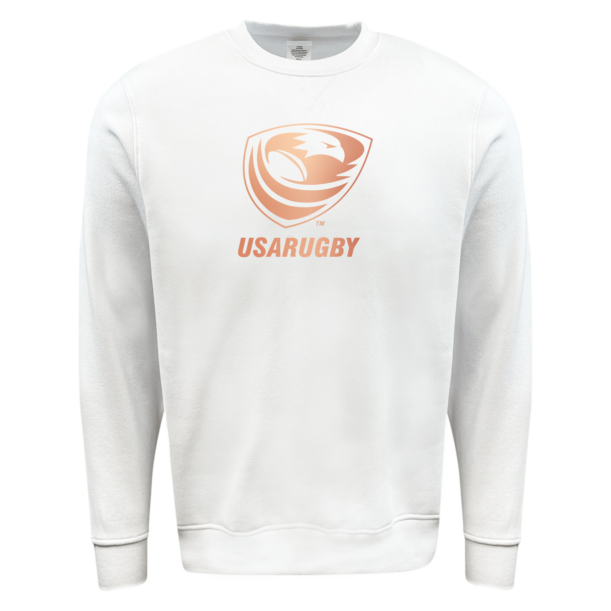 Show your support for a bronze medal legacy with the USA Rugby Bronze Fleece Crewneck Sweatshirt by WRS Augusta, featuring a white fleece design with the USA Rugby logo and "USARUGBY" in orange on the front.