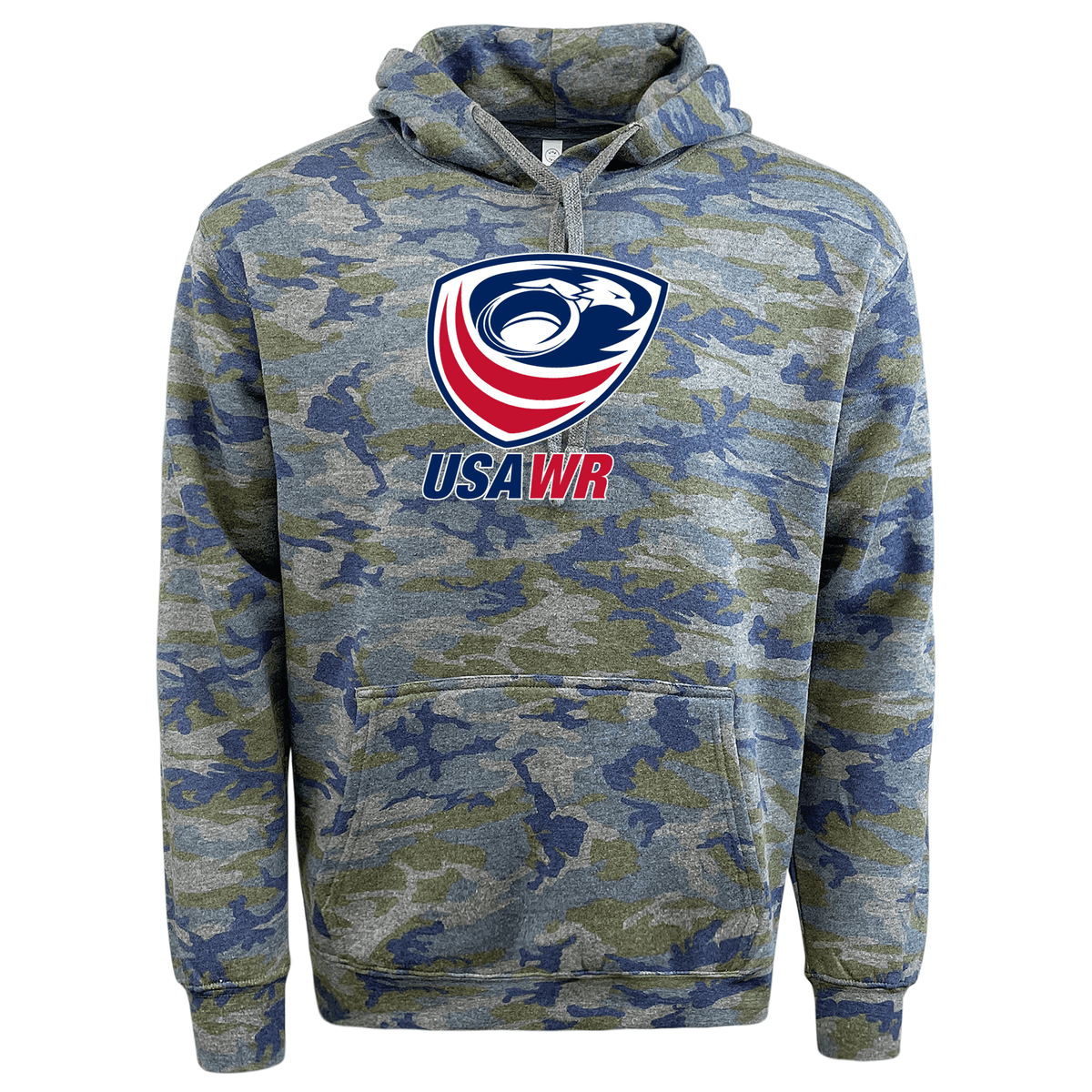 A USA Wheelchair Rugby Camo Edition hoodie featuring the WRS LAT logo.
