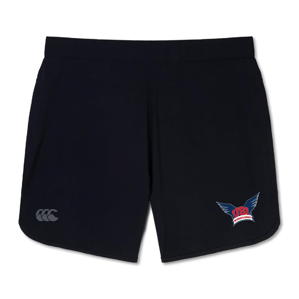 The EMB Canterbury University of Southern Indiana Women’s Elite Woven Short features the Canterbury logo on the left leg and offers zippered pockets for secure storage—perfect for training sessions.