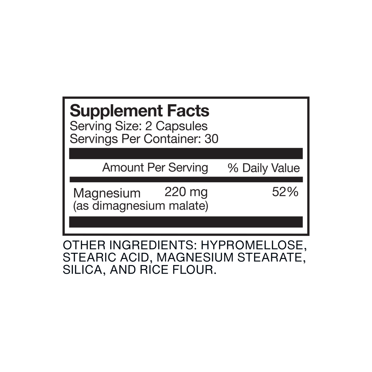 Momentous Magnesium Malate by Momentous: Each 2-capsule serving provides 220 mg magnesium, with 30 servings per container—supports muscle recovery and energy production. See below for other ingredients.