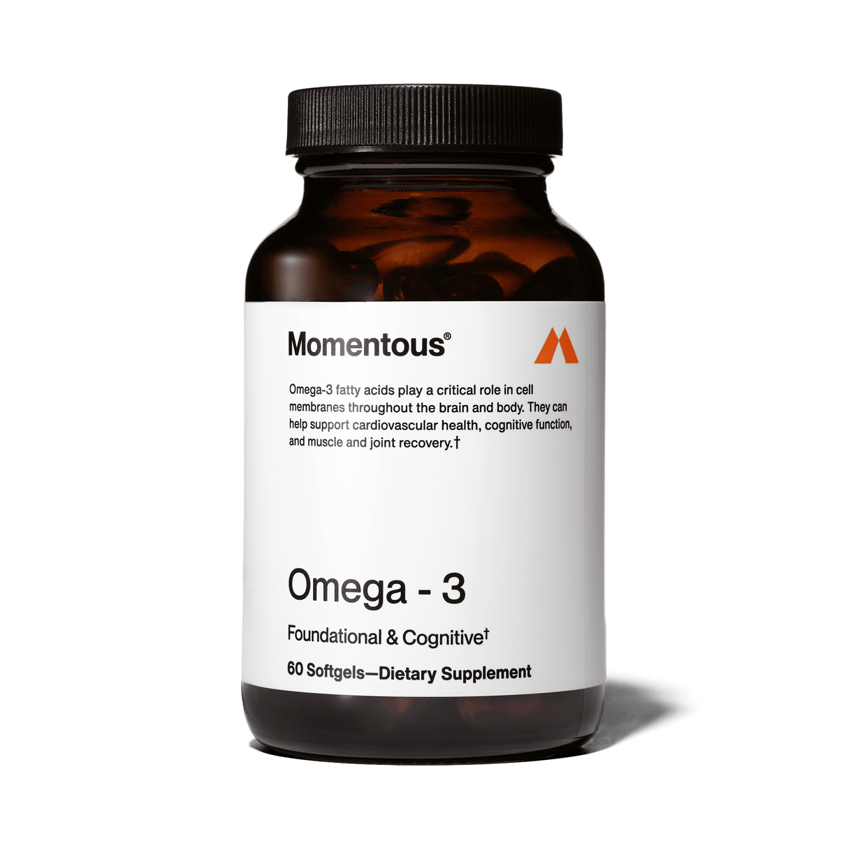 Momentous Omega-3 by Momentous offers 60 softgels designed to support brain and heart health with high-quality EPA and DHA.