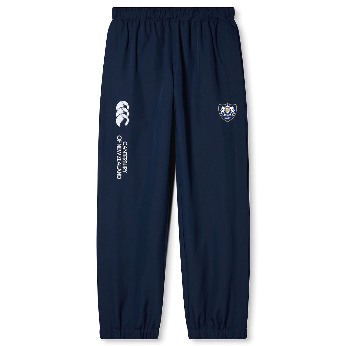 The Villanova Rugby Club Cuffed Hem Stadium Pant by EMB Canterbury features an elastic waistband, cuffed hem, and showcases the Canterbury of New Zealand logo and club crest on the upper legs.