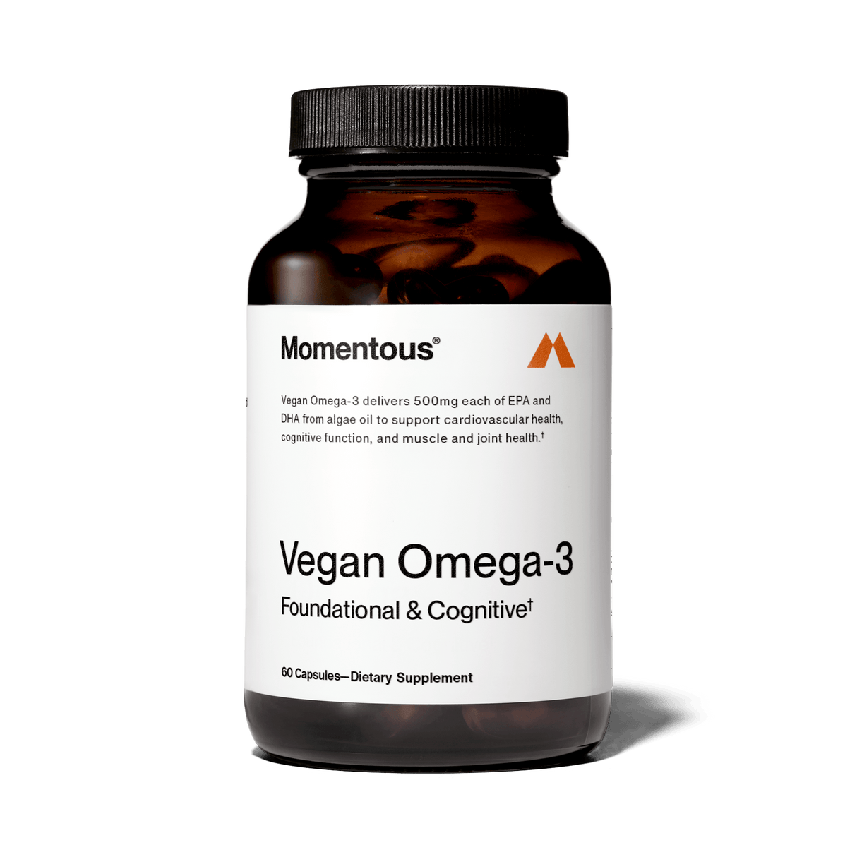 Momentous Vegan Omega-3 by Momentous offers 60 capsules with plant-based omega-3 from algal oil, supporting foundational and cognitive health.