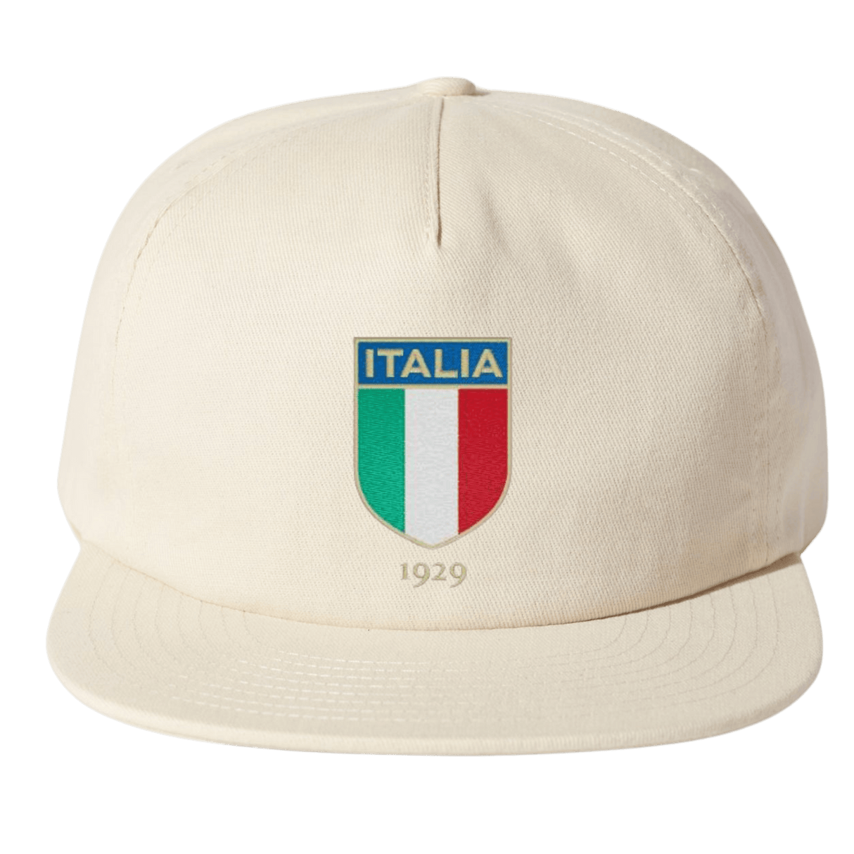 The Nations of Rugby Italy Vintage Brushed Cotton Cap by EMB Weld features an "ITALIA" emblem with green, white, and red stripes above the number "1929," celebrating a vintage rugby design.