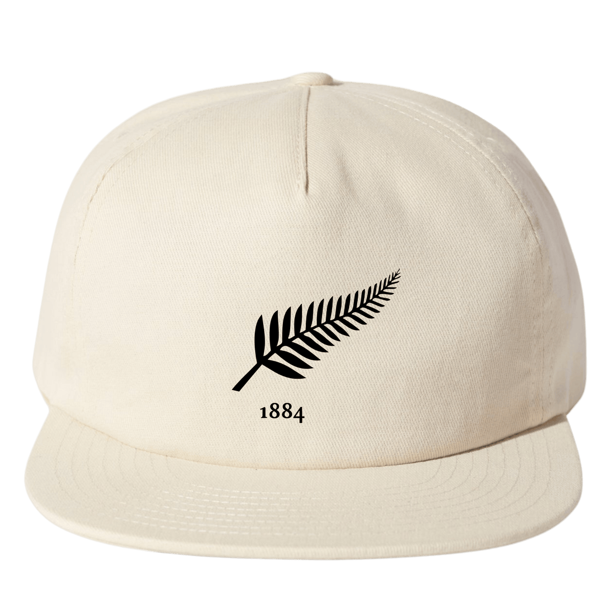 The Nations of Rugby New Zealand Vintage Brushed Cotton Cap by EMB Weld features a black fern design above "1884" on the front, part of the Classics Collection.