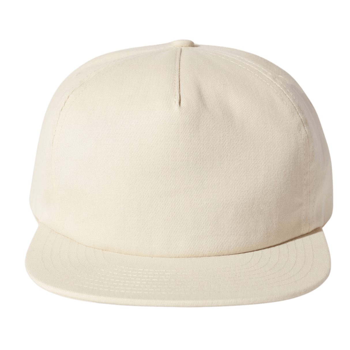 The Brushed Cotton Field Trip Snapback Hat by Weld is a beige baseball cap with a curved brim, adjustable fit, and snapback closure, viewed from the front.