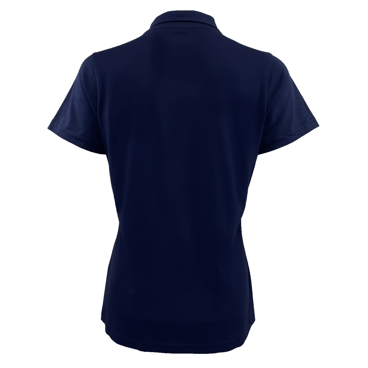Back view of the Women's USA Rugby Cotton Polo by Castore in plain navy blue with short sleeves, set against a white background.