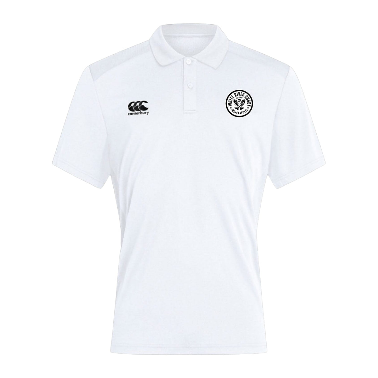 The White River Rugby Football Club Club Dry Polo by EMB Canterbury features breathable fabric, advanced Vapodri Technology, and a logo for all-day comfort.