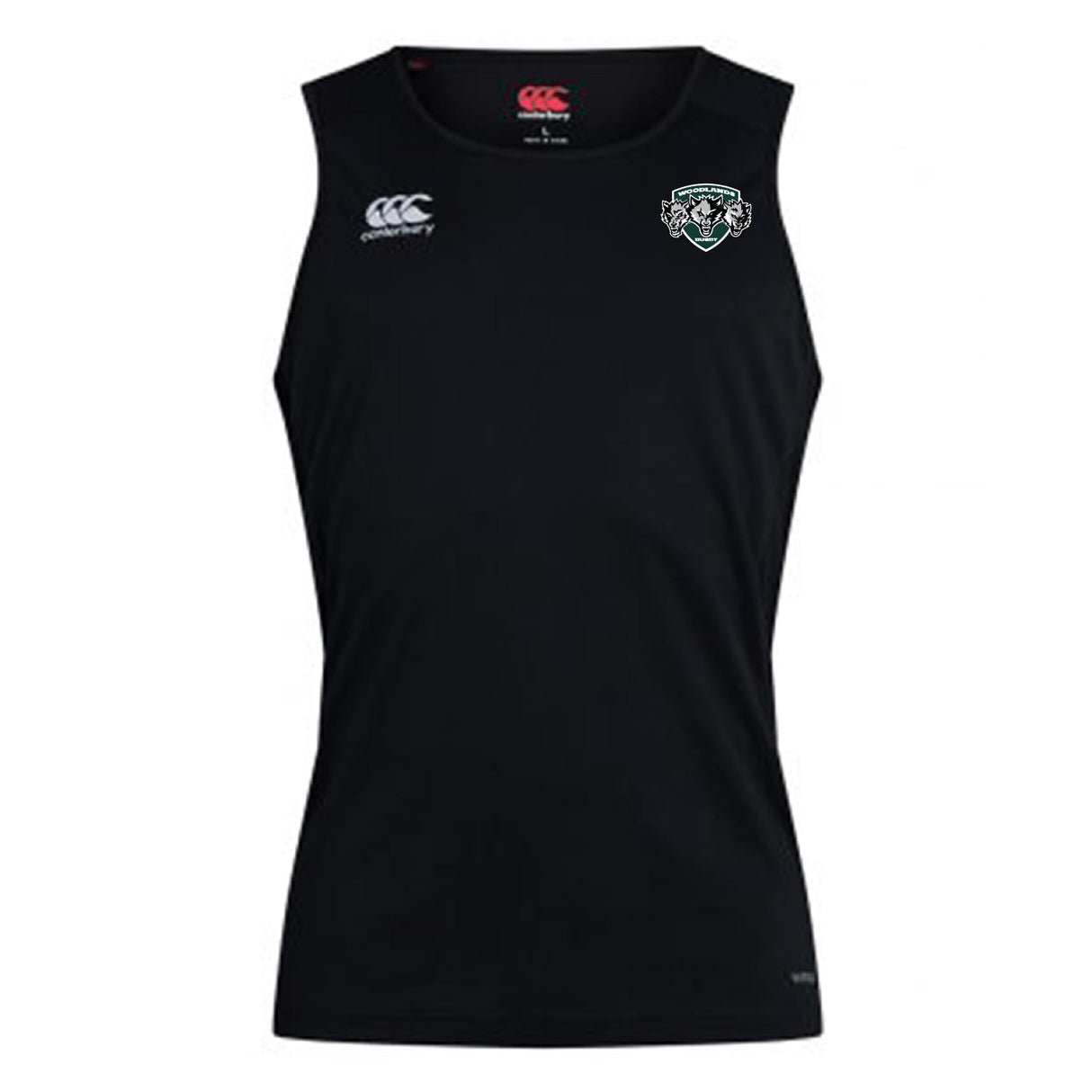 The Woodlands Youth Wolfpack Club Dry Singlet by EMB Canterbury features Vapodri Technology, the signature Canterbury logo, and a Wolfpack team crest on the chest—ideal athletic wear for high-performance comfort.