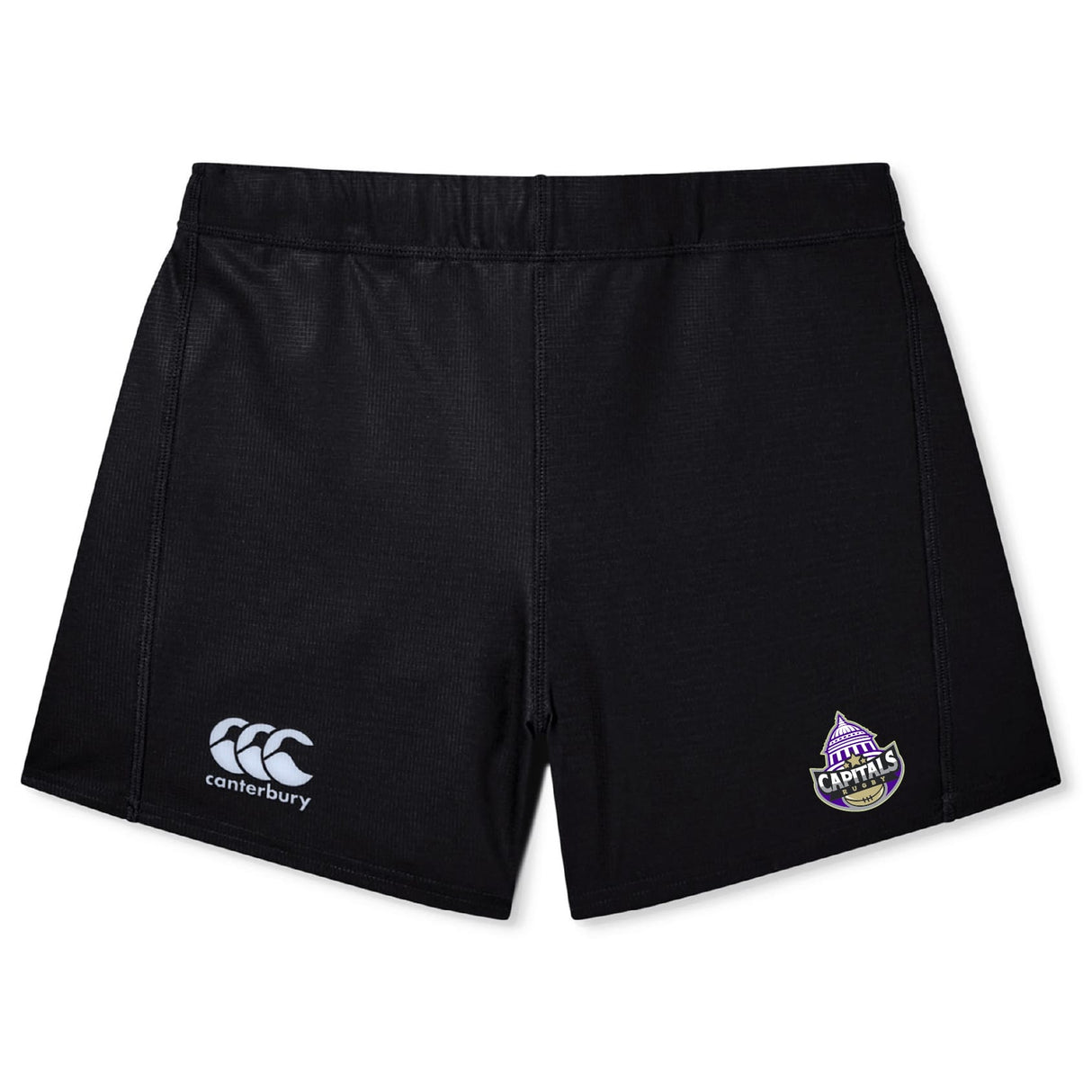 The Capitals Rugby NC Women's Yokohama Short by EMB Canterbury features an elastic waistband, Canterbury logo on the left leg, and Capitals team logo on the right. Lightweight and durable, these are perfect women's rugby shorts.