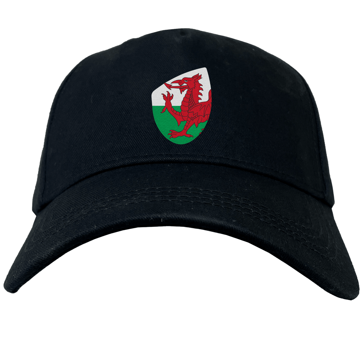 The Wales Shield Flex Drill Cap by EMB Canterbury boasts a striking red dragon emblem on its front.