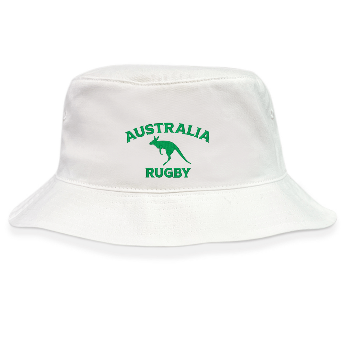 Show your team spirit with the Nations of Rugby Australia Rugby Crusher Bucket Hat by EMB S&S Activewear, featuring green "AUSTRALIA RUGBY" text and kangaroo graphic on durable cotton twill—perfect for any rugby supporter.