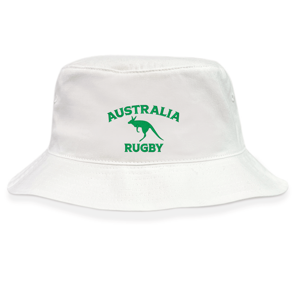 Show your team spirit with the Nations of Rugby Australia Rugby Crusher Bucket Hat by EMB S&S Activewear, featuring green "AUSTRALIA RUGBY" text and kangaroo graphic on durable cotton twill—perfect for any rugby supporter.