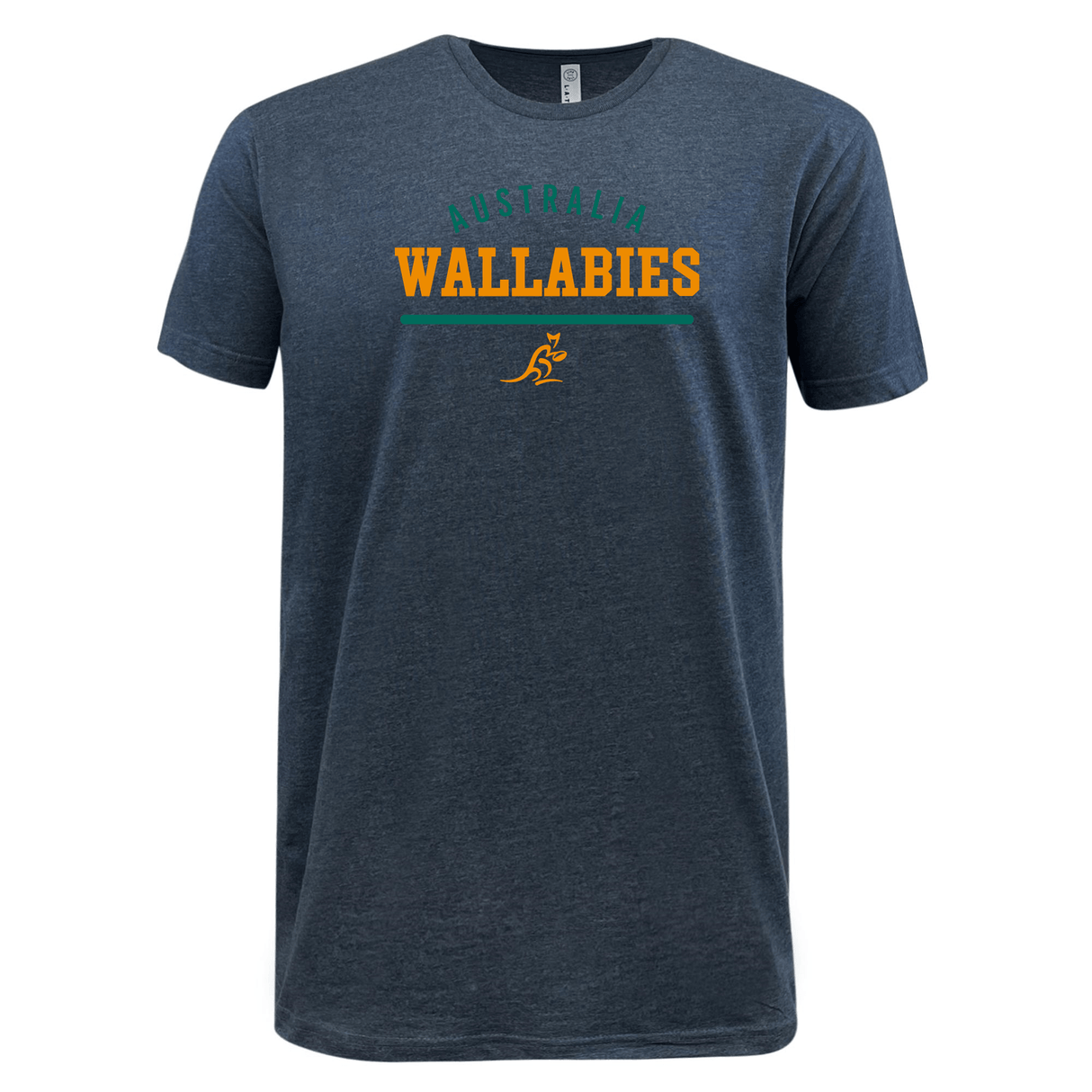 A gray lightweight Wallabies Rugby Wordmark Supersoft Tee with the WRS LAT logo printed on the front.
