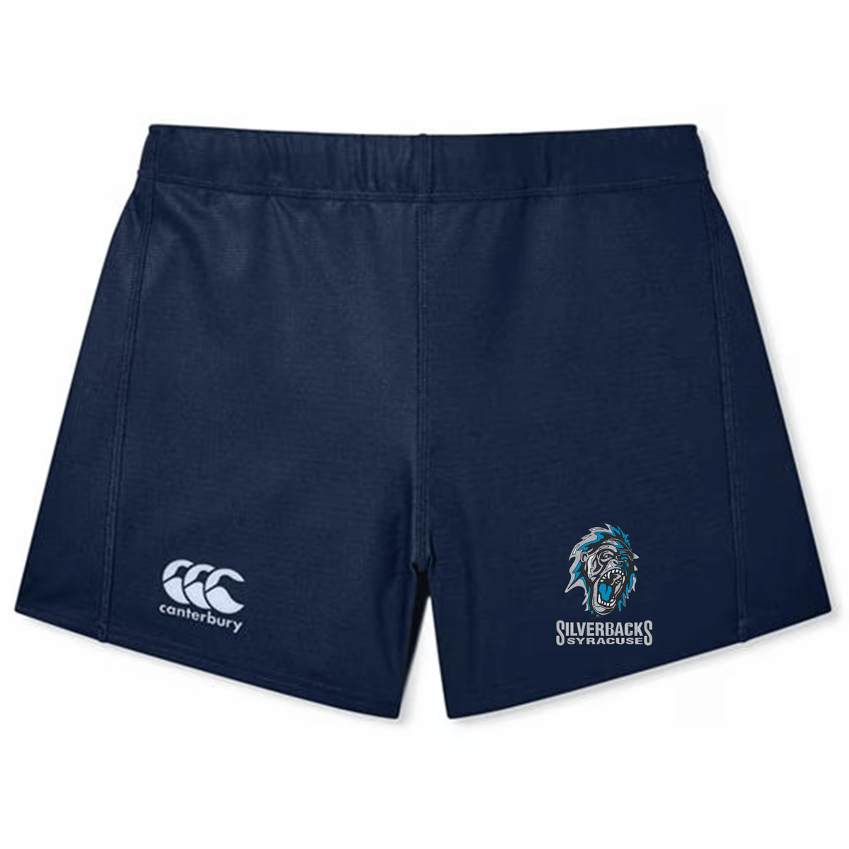 Syracuse Silverbacks Women's Yokohama Short by Canterbury with the EMB Canterbury logo on the left and a "Silverbacks Syracuse" logo on the right, made from lightweight durable fabric.