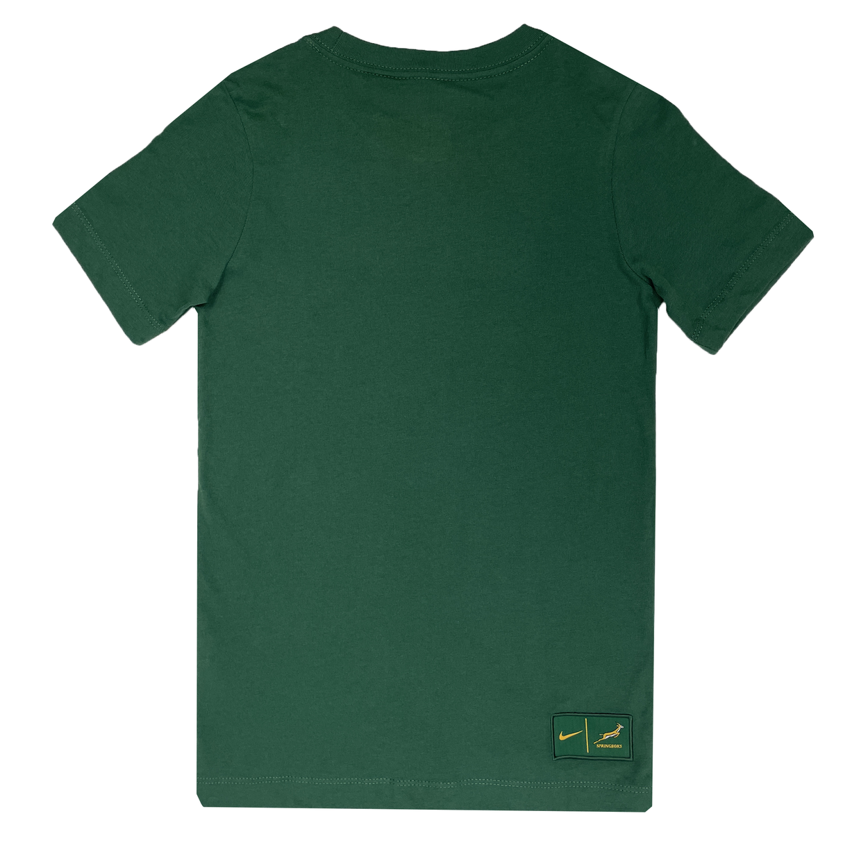 Youth Springboks 25 Bokke T-Shirt by Nike shown from the back. Features a small Nike and Springboks logo patch near the lower right hem—ideal for fans wanting an authentic South Africa Rugby look.