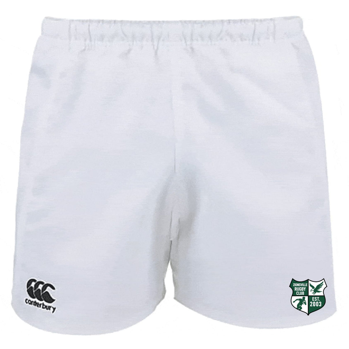 The Zionsville Rugby Club Advantage Rugby Shorts by EMB Canterbury feature an elastic waistband, Canterbury logo on the left leg, and Zionsville Rugby Club crest on the right for comfort and durability in every game.