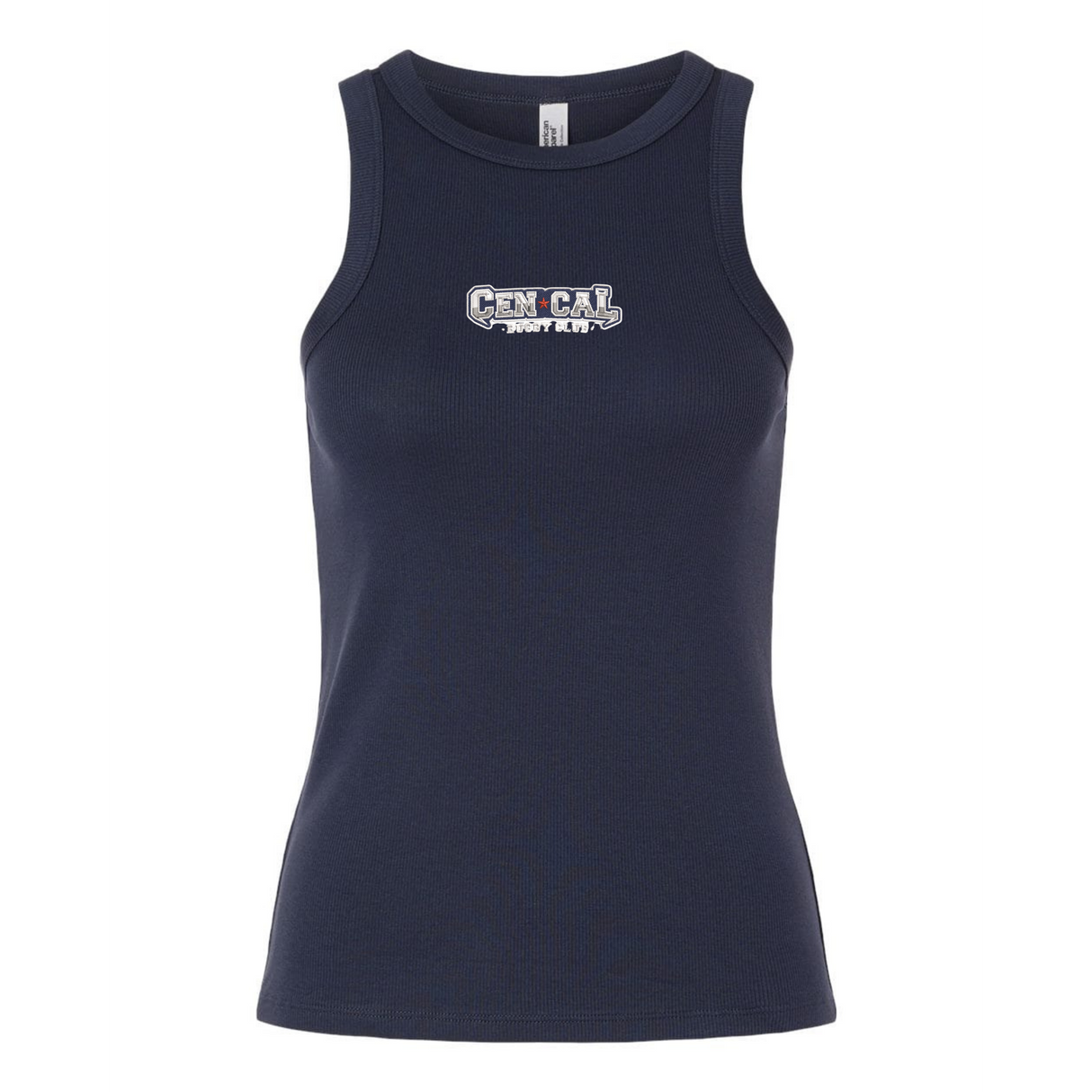 The EMB S&S Activewear Women's CenCal Youth Rugby Baby Rib Tank features “GEN CAR RIGHT LEFT” in white and purple—ideal for fans seeking a stylish rugby tank top.