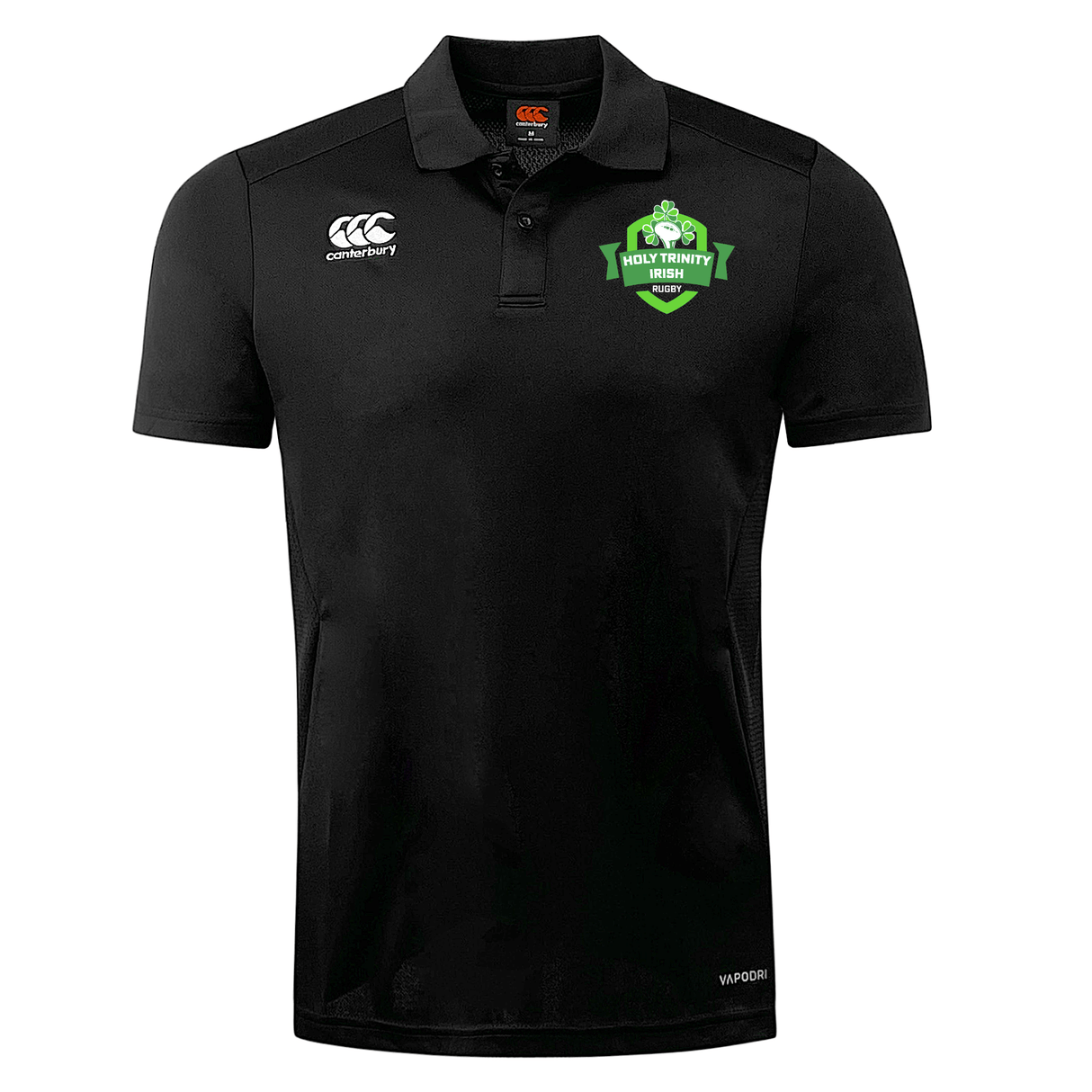 The Holy Trinity Rugby Canterbury Club Dry Polo is a sleek black polo shirt featuring a vibrant green logo. With its innovative Vapodri Technology, this polo offers exceptional breathability for ultimate comfort.
