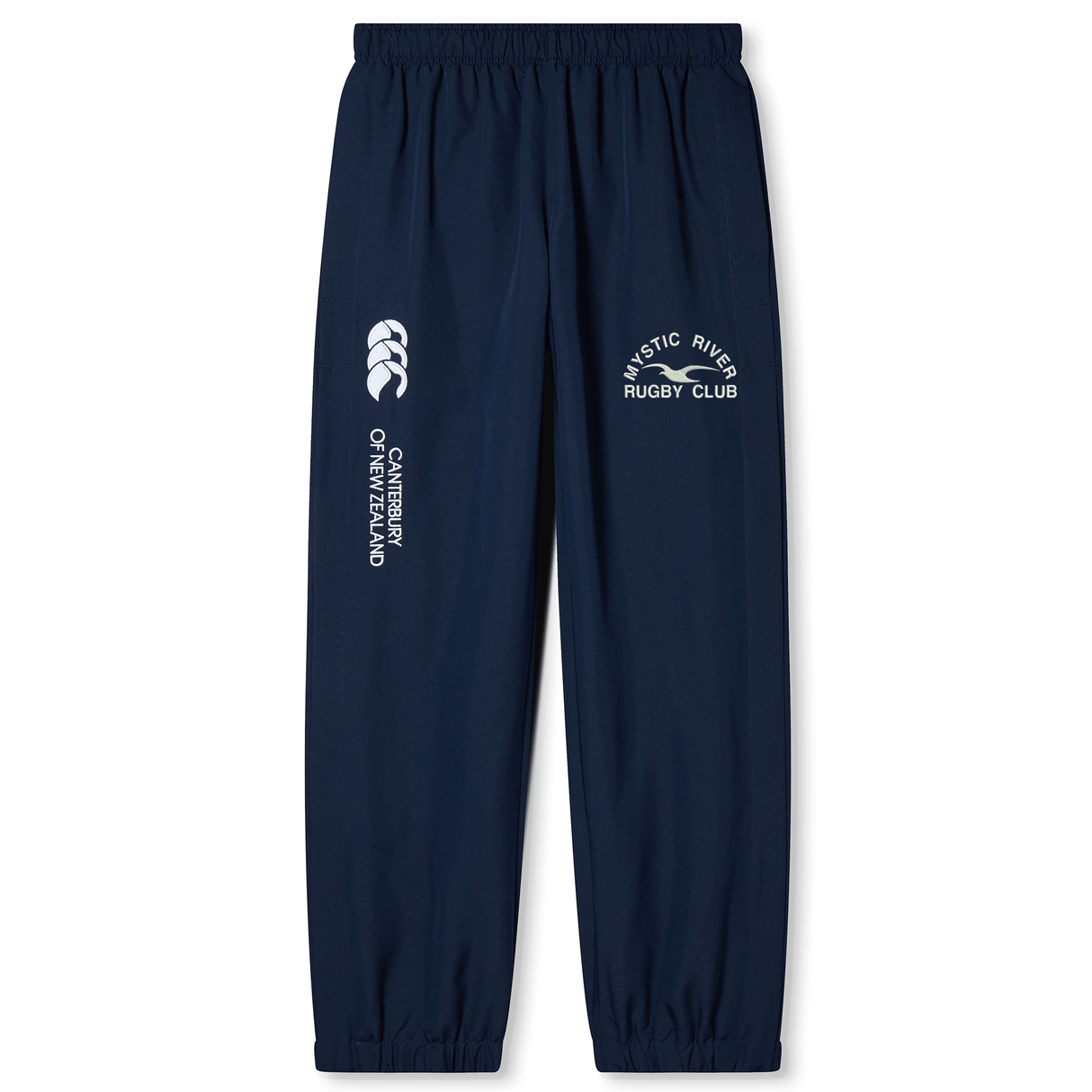A Mystic River Rugby Canterbury Cuffed Hem Stadium Pant with an embroidered EMB logo, perfect for rugby enthusiasts.