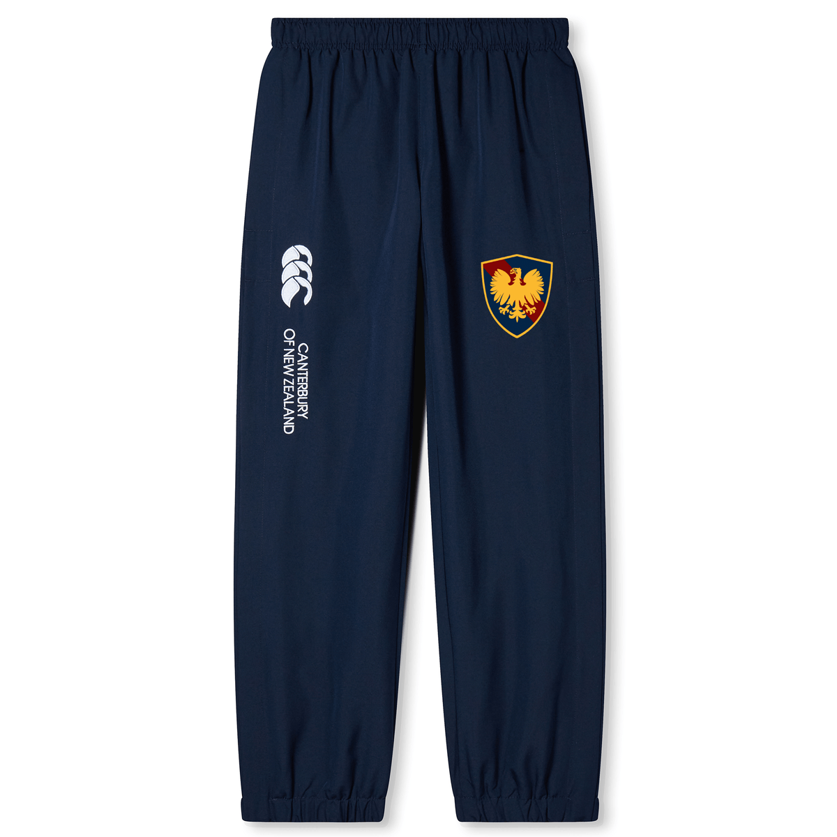 Cincinnati Classical Academy Cuffed Hem Stadium Pant by EMB Canterbury with an embroidered crest on the right thigh and a EMB Canterbury logo down the left leg.