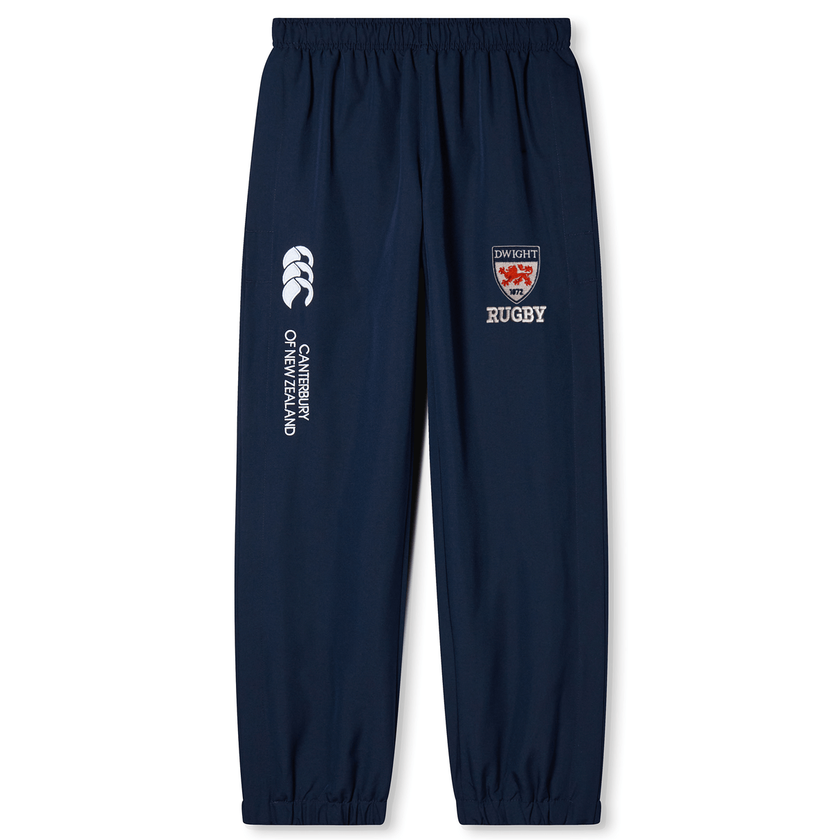 Navy blue Dwight Rugby Cuffed Hem Stadium Pant by EMB Canterbury with cuffed hems and England rugby logos on the upper left thigh, plus an additional logo on the right.