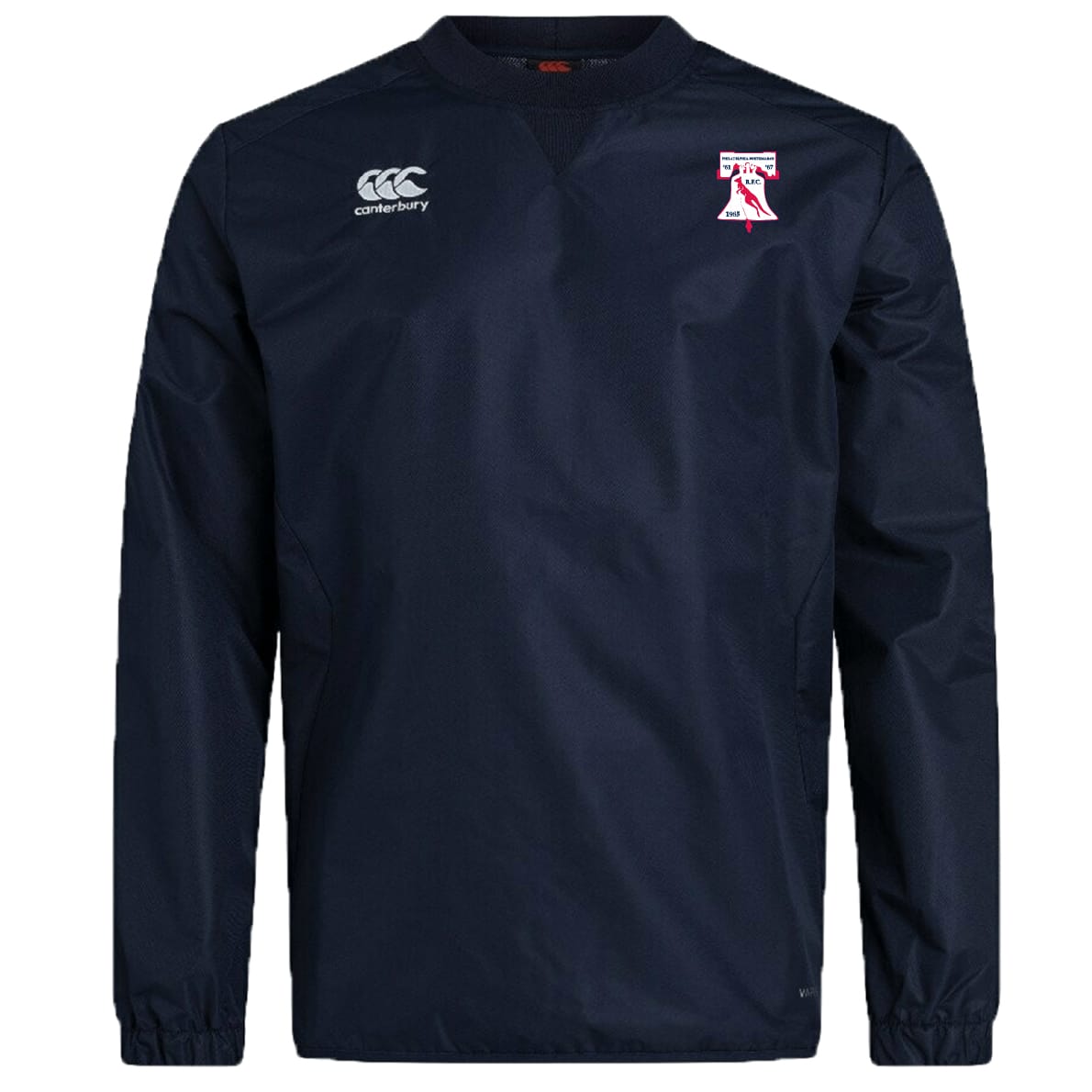 The Philly Whitemarsh RFC Club Vaposhield Contact Top by EMB Canterbury is a navy blue long-sleeve athletic top featuring the Canterbury logo on the right chest and the club's red and white crest on the left chest.