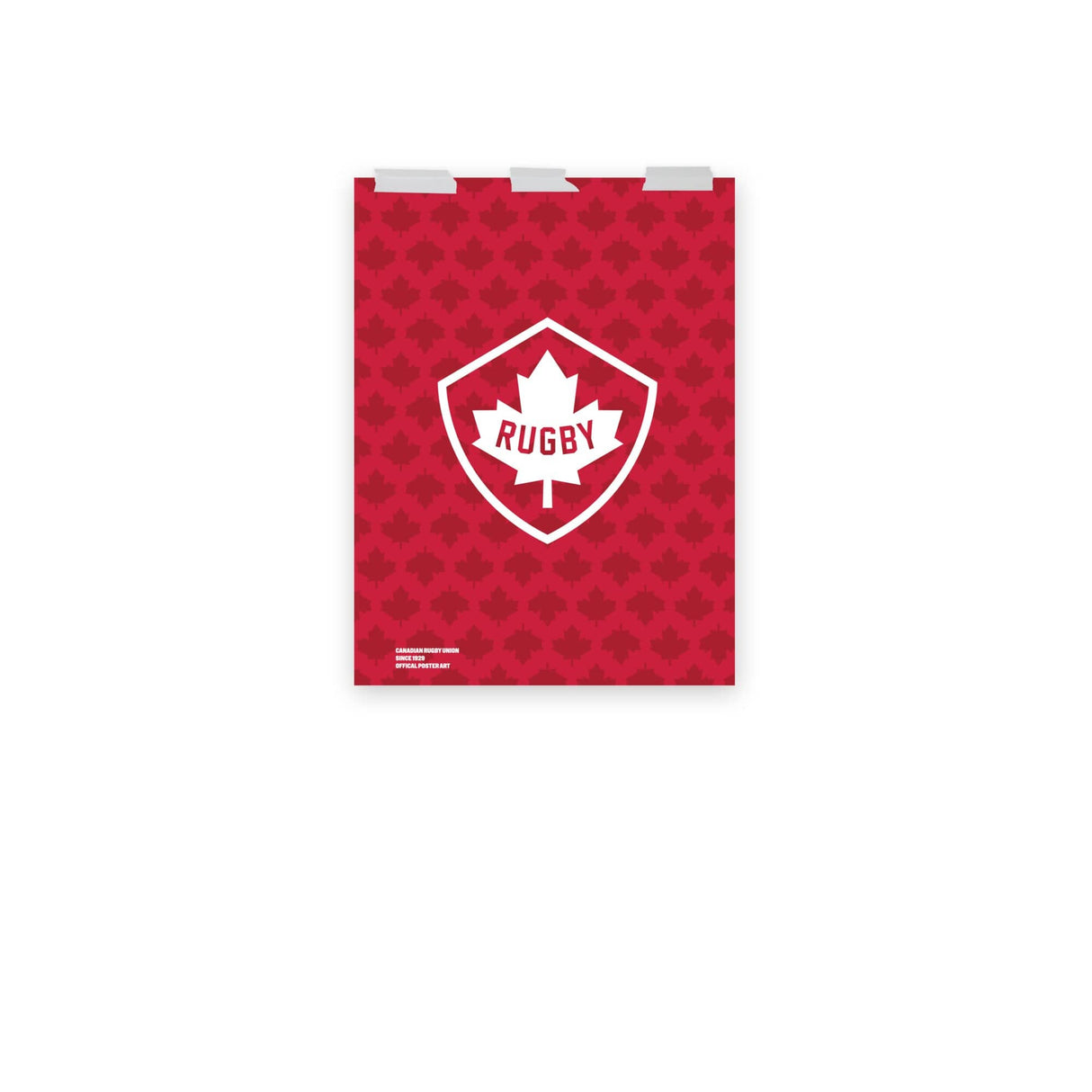 A red and white Rugby Canada Maple Leaf Poster with the PF LIC logo.