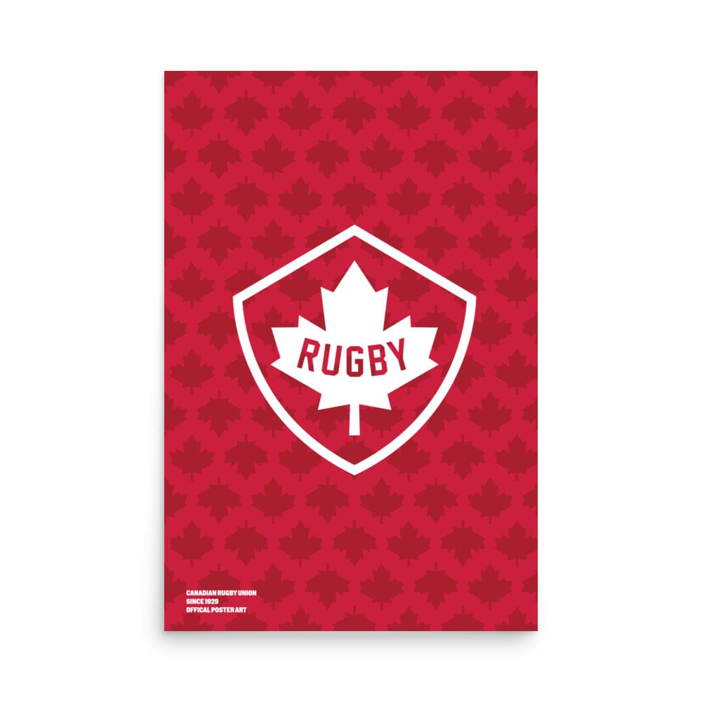 A PF LIC Rugby Canada Maple Leaf Poster with a red and white cover and logo.