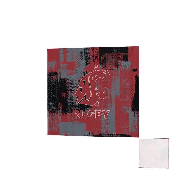 The Teamatical Washington State Rugby DNA Denver Blanket showcases red, black, and gray textures with the WSU Cougar logo and "RUGBY" in bold, plus a small blank square in the lower right—ideal for outdoor adventures.