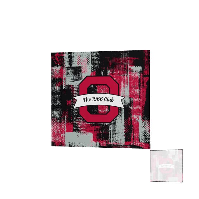 The Teamatical Ohio State University Alumni DNA Denver Blanket features a square design with a red and gray abstract background, a large red "O," and a central white banner reading "The 1966 Club.