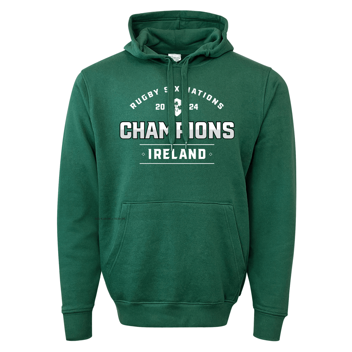 Green pullover hoodie with '6 Nations 2024 Champions Ireland' text on the front - Ireland 6 Nations 2024 Champions 60/40 Hoodie by WRS Augusta.