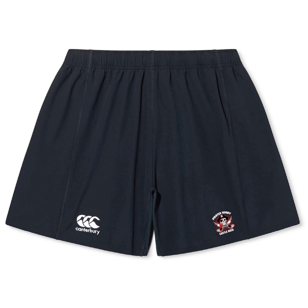 The Castle Rock Pirates Rugby Yokohama Short by EMB Canterbury features a school crest on the right leg and a Canterbury logo on the left, making it perfect for training or matches.