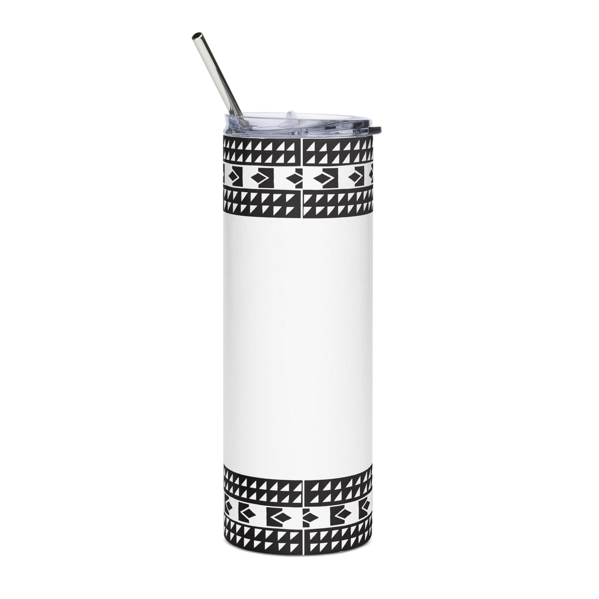 A black and white Fiji Throwback White Stainless Steel Tumbler with a straw by PF LIC.