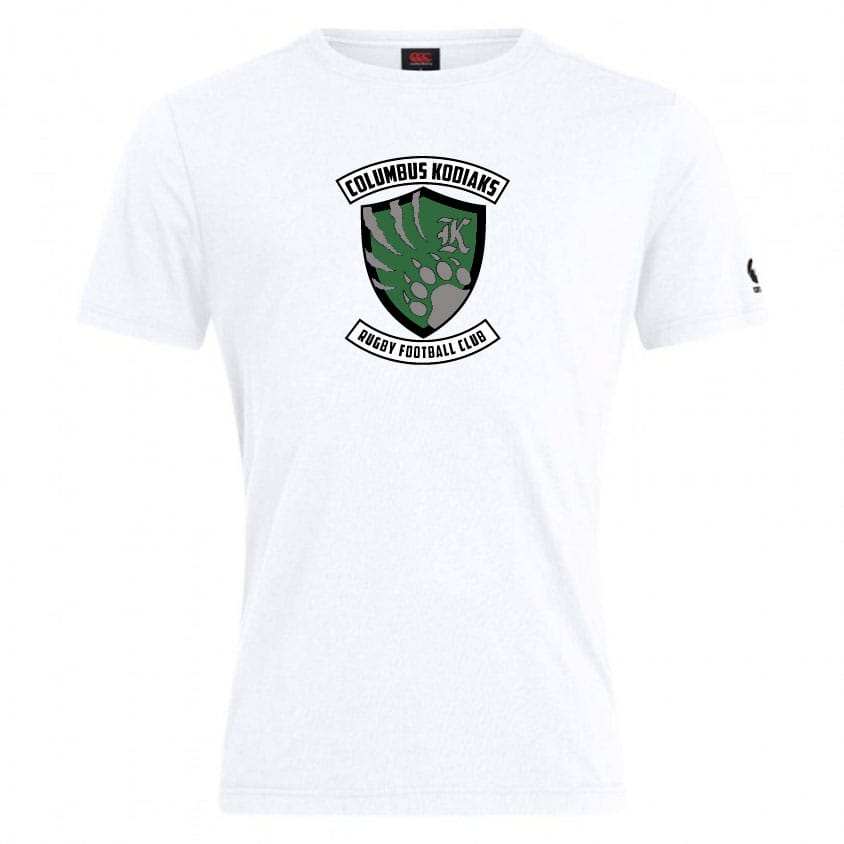 The Columbus Kodiaks Club Plain Tee by WRS Canterbury is a white cotton blend T-shirt with the club's bear paw and "K" shield logo on the chest—ideal for casual wear.